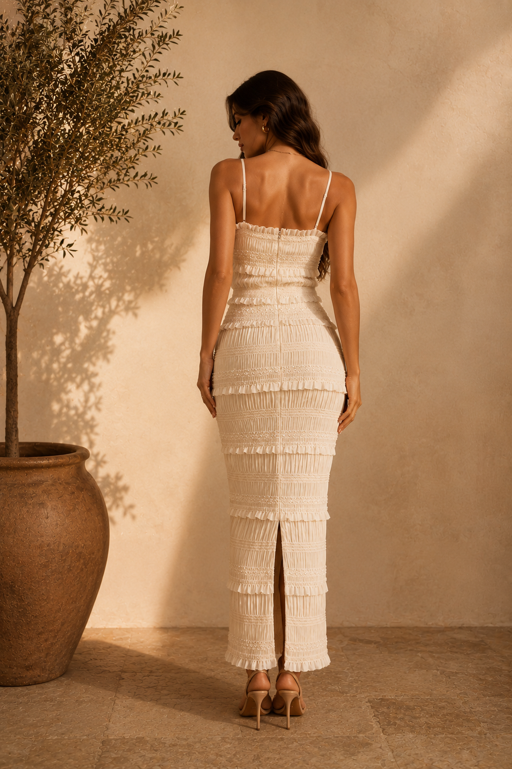 Marbella Ruffle Dress- Frill Tiered Textured Maxi Cami Dress