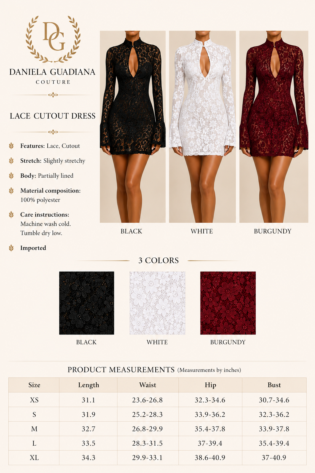 La Noche Dress- Lace Cutout Long Sleeve Mini Dress