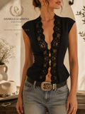 Lucero Top- Lace Trim Button Front Vest