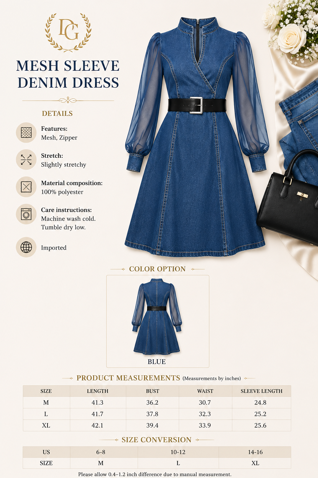 Azul Dress- Denim Midi Dress with Sheer Sleeves