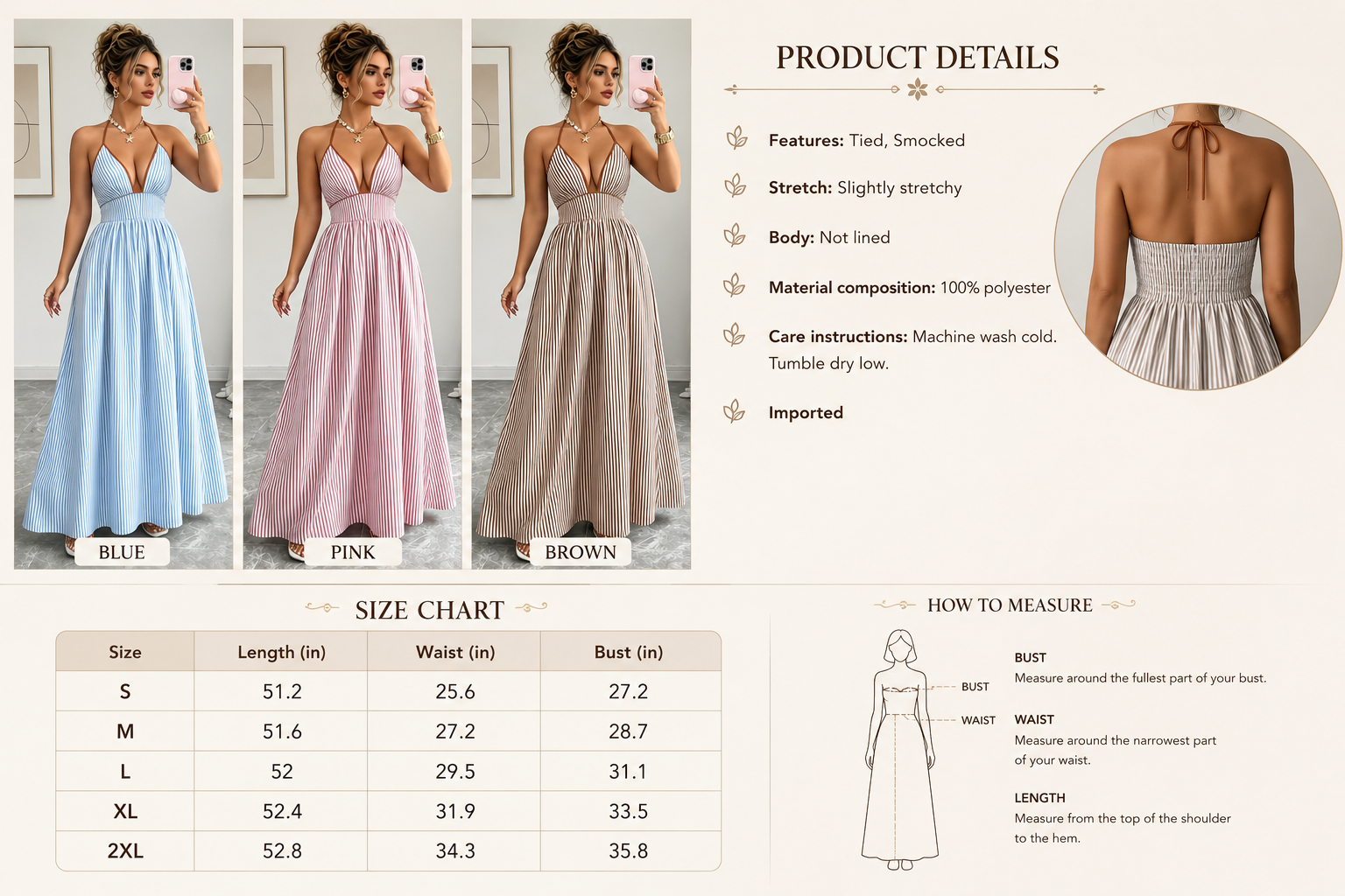 Marina Dress- Striped Halter Neck Maxi Dress