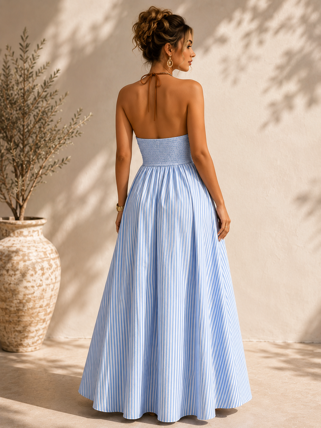 Marina Dress- Striped Halter Neck Maxi Dress
