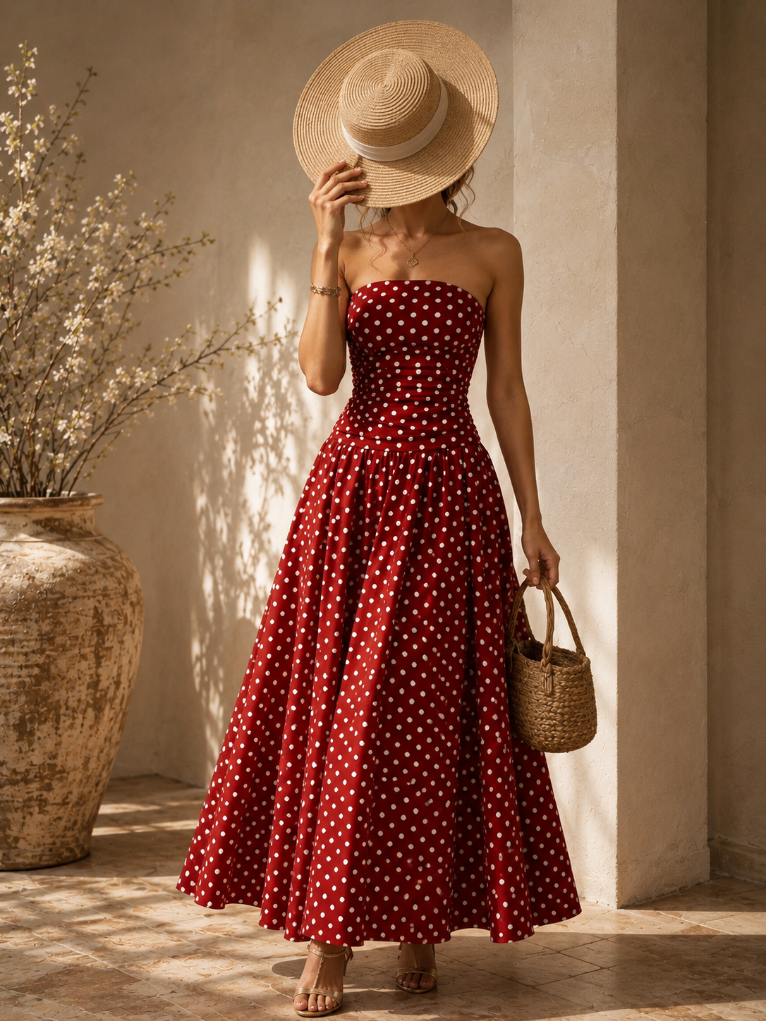 Brisa Dress- Polka Dot Strapless Maxi Dress