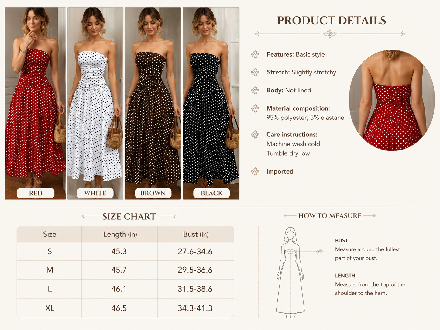 Brisa Dress- Polka Dot Strapless Maxi Dress