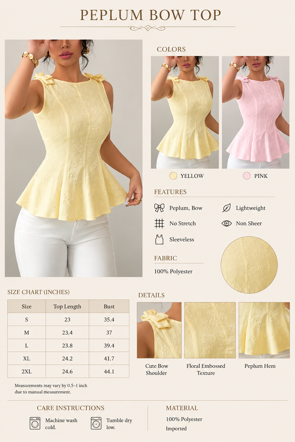 Maravilla Top- Bow Shoulder Peplum Tank