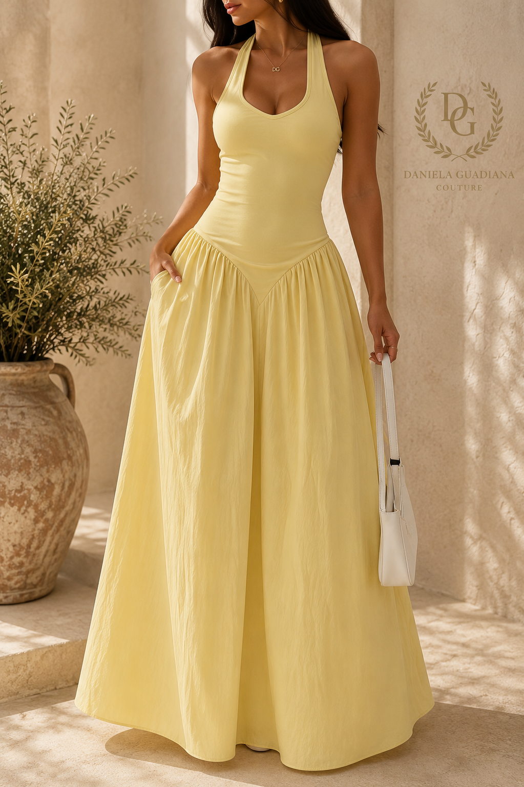 Marisol Dress- Halter Neck Ruched Maxi Dress