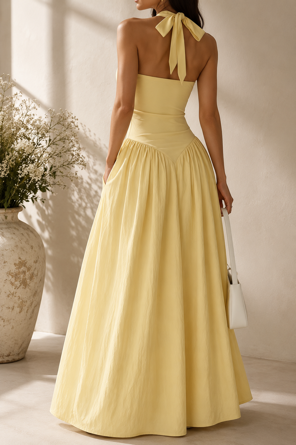Marisol Dress- Halter Neck Ruched Maxi Dress