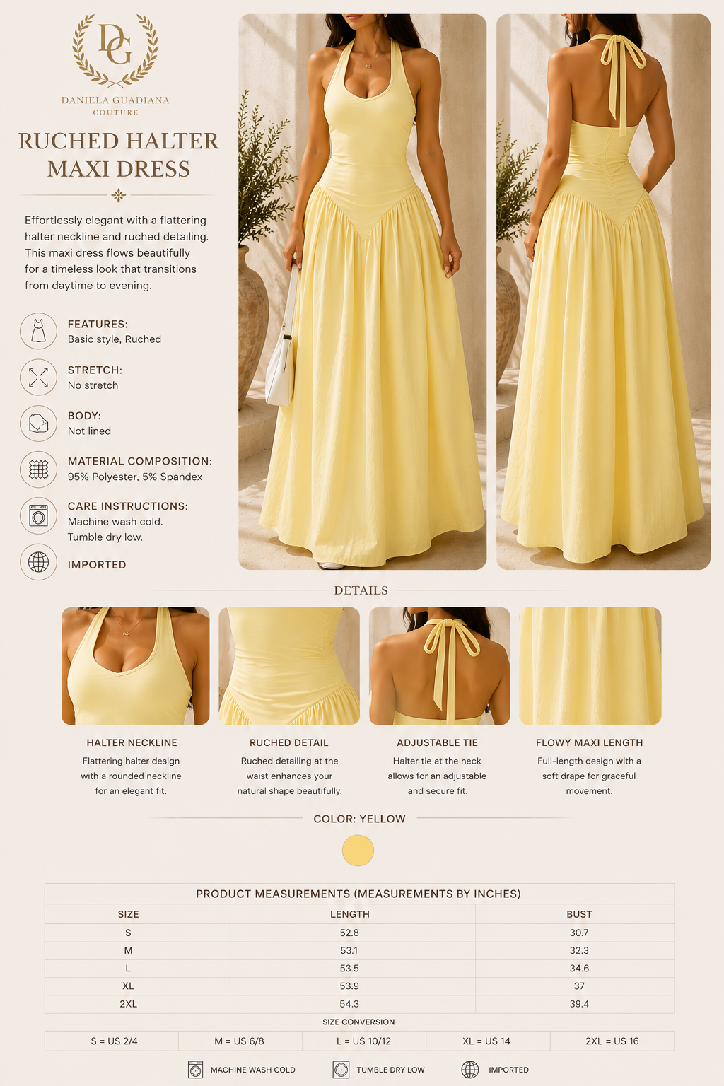 Marisol Dress- Halter Neck Ruched Maxi Dress