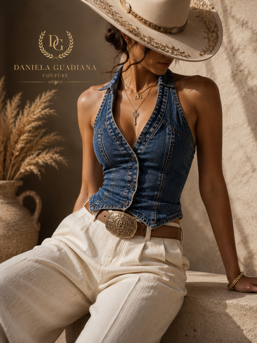 Sierra Top- Smocked Denim Halter Collar Top