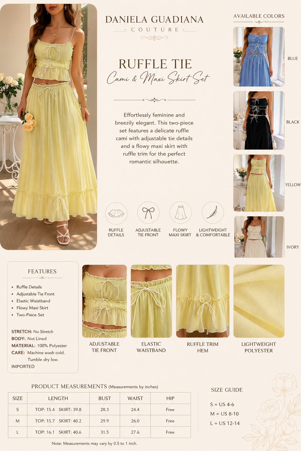 Villa Bianca Set- Frill Square Neck Cami and Skirt Set