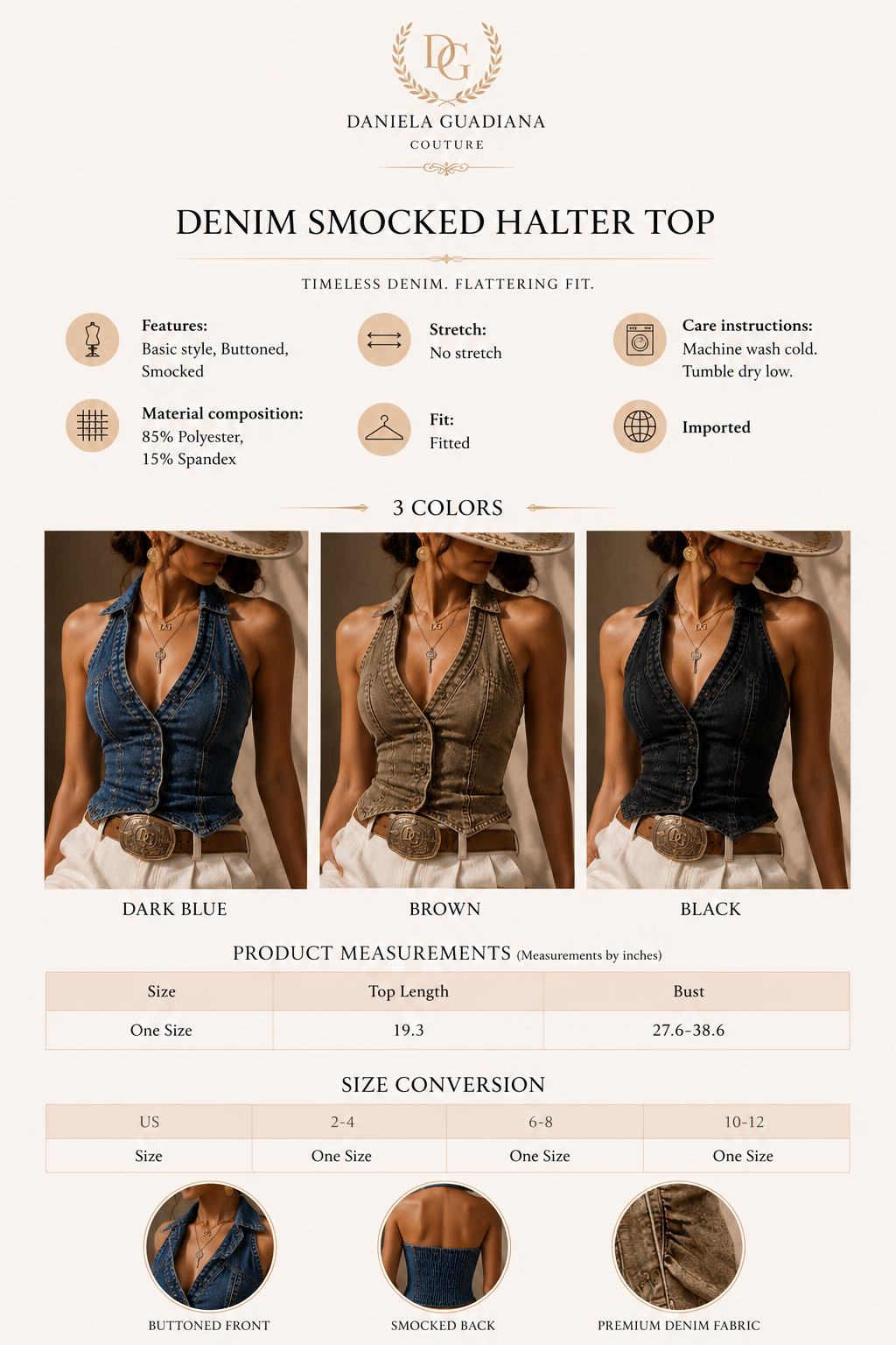 Sierra Top- Smocked Denim Halter Collar Top