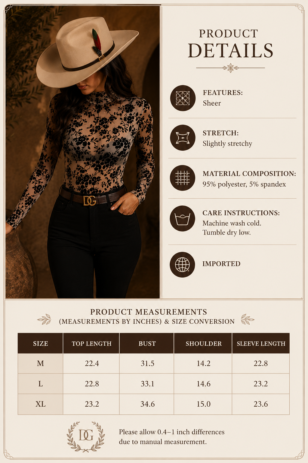 Zafiro Top- Floral Turtleneck Long Sleeve Top