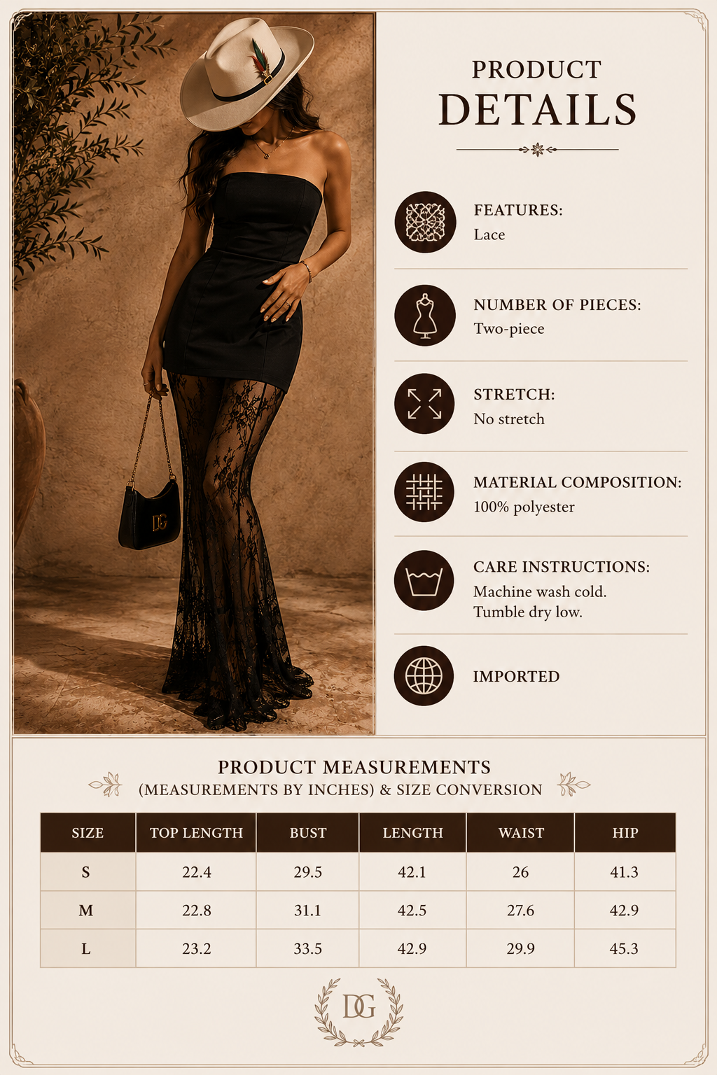 Dama Vaquera Set- Tube Top and Lace Skirt Set