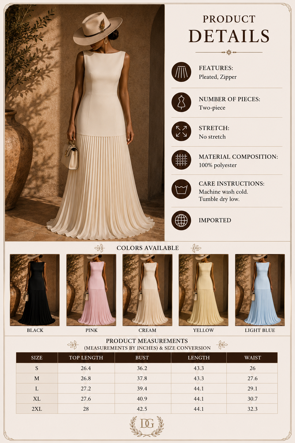 Adelita Set- Full Size Sleeveless Top and Pleated Maxi Skirt Set Plus Size