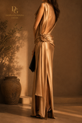 Villa Rose Gown- Satin Dignified Flowers Dress Split Dress