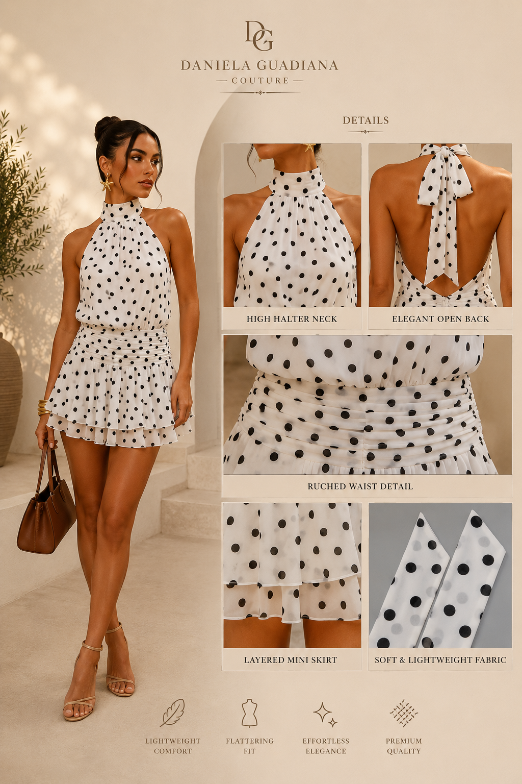 Valencia Dress- Polka Dot Halter Neck Ruffle Dress