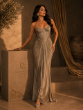 La Marquesa Gown- Metallic Pleated Corset Maxi Dress