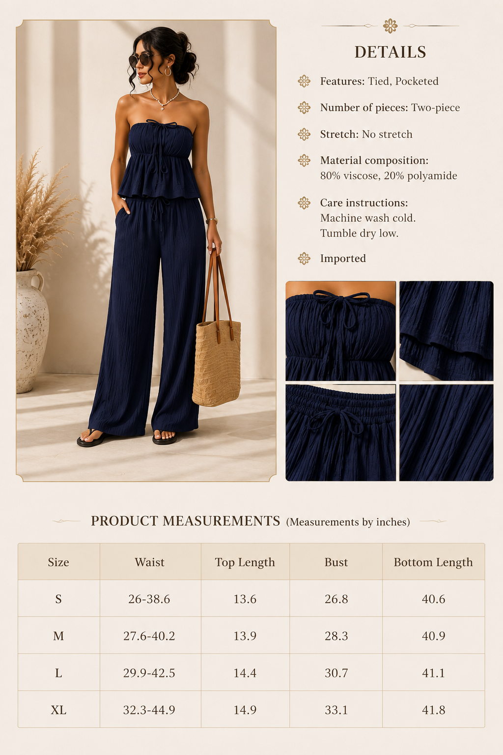 Isla Azul Set- Textured Tube Top & Wide Leg Pants Set