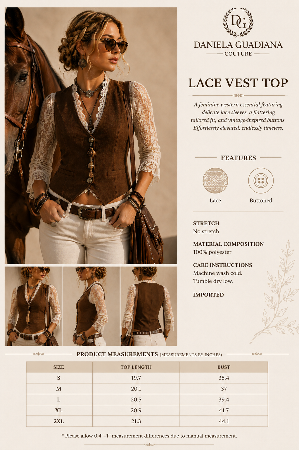 Estancia Vest- Vintage Lace Sleeve Blouse