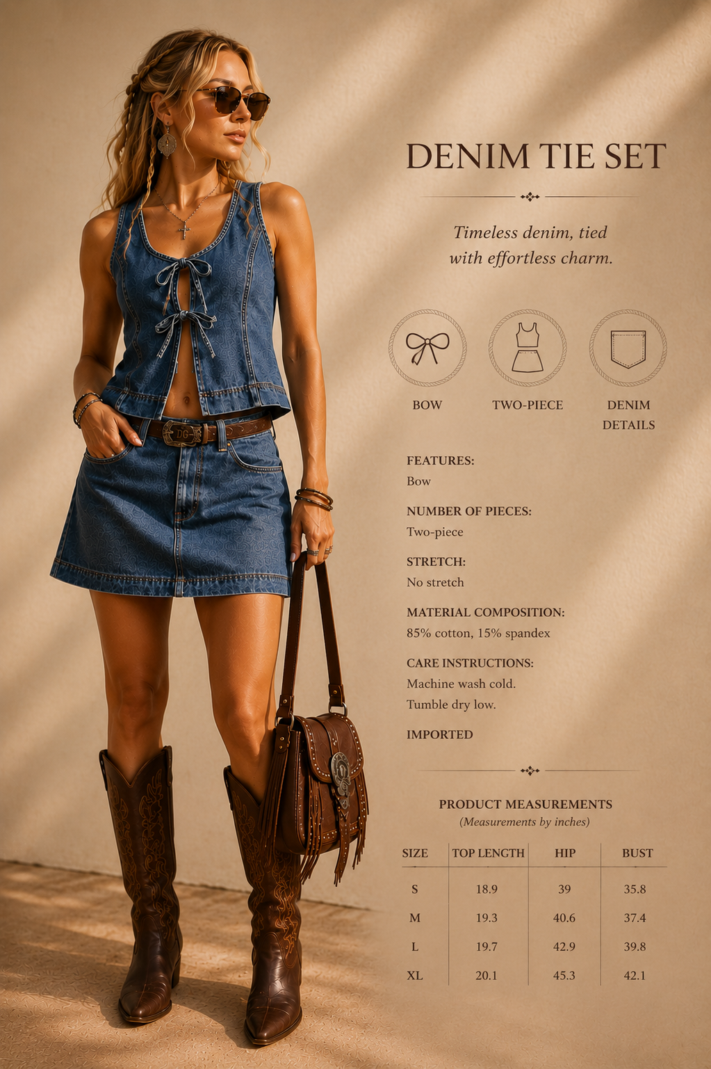 Dakota Denim Set- Tie Front Tank and Skirt Denim Set