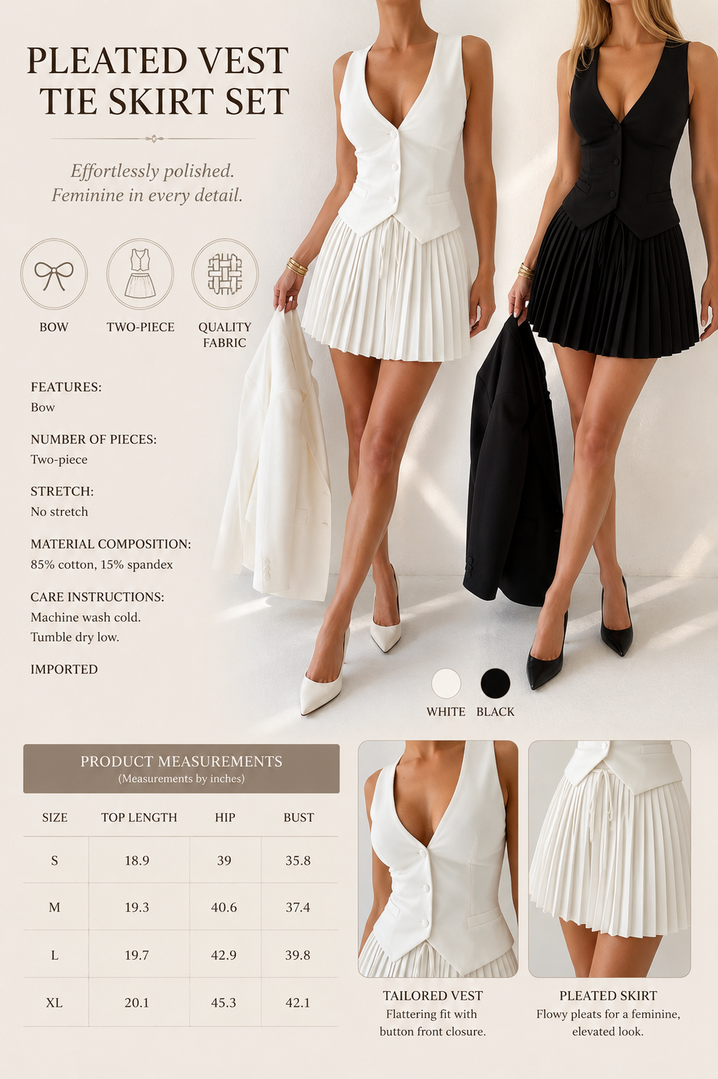 Lucienne Set- Button Up Vest and Pleated Mini Skirt Set