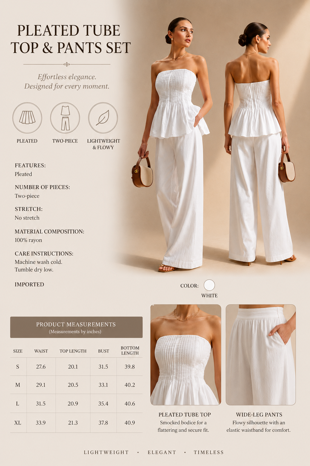 Bianca Set- Strapless Peplum Top and Wide Leg Pants Set