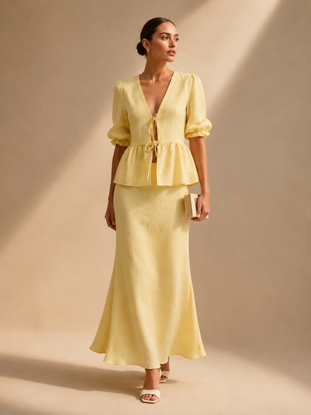 Primavera Set- Tie Front Peplum Top and Skirt Set