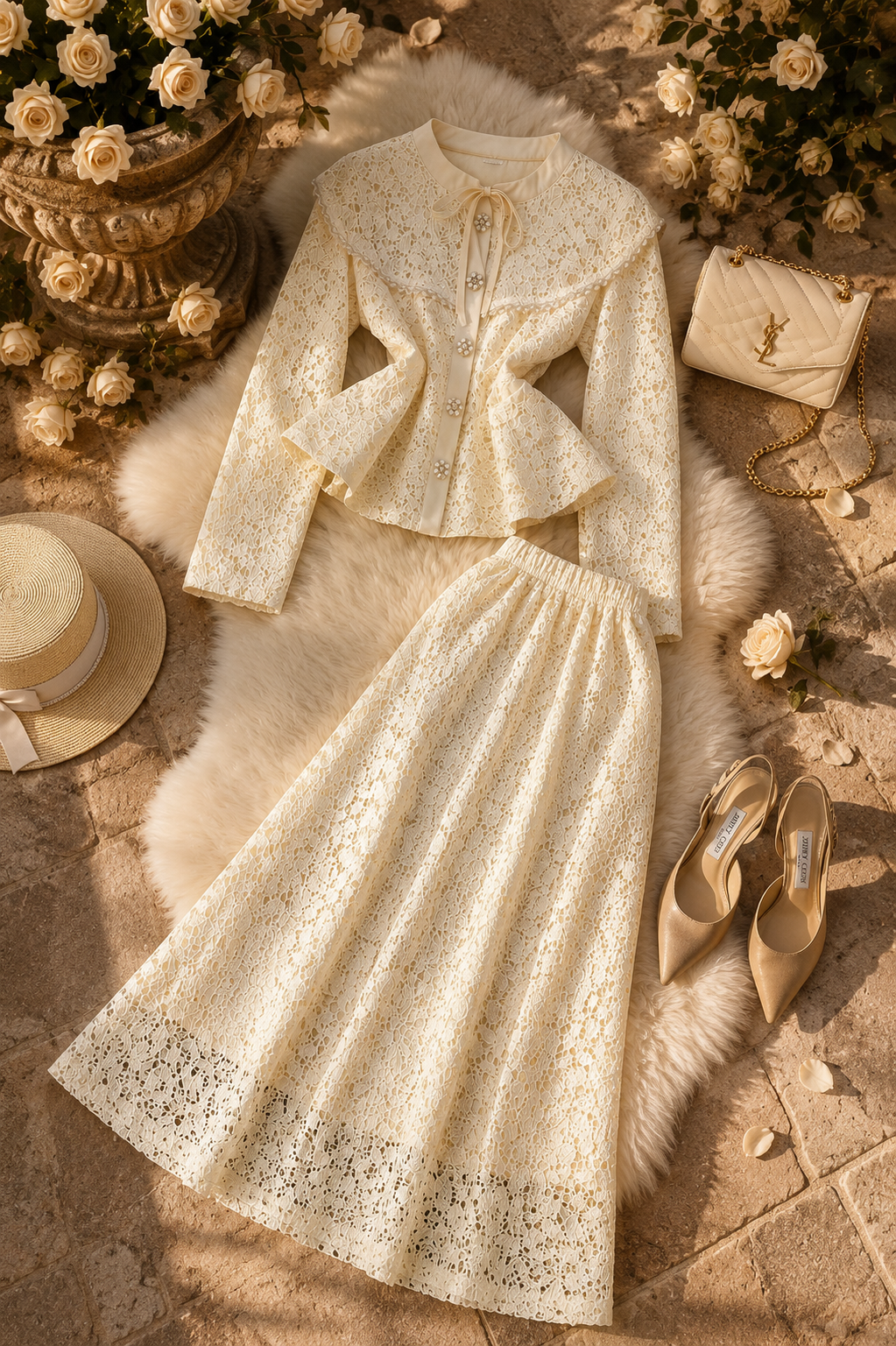 Rosalía Lace Set- Button Up Top and Skirt Set
