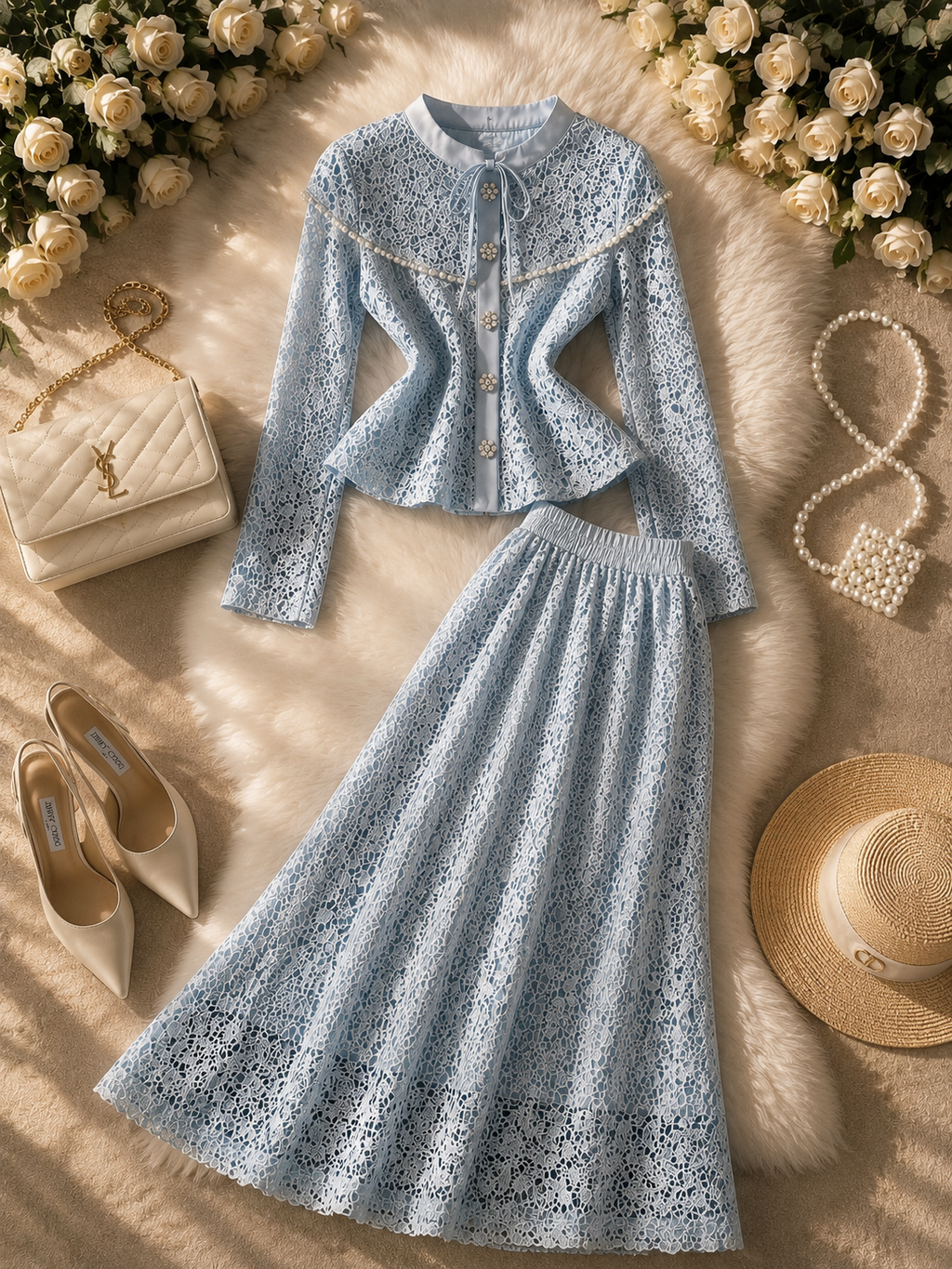 Rosalía Lace Set- Button Up Top and Skirt Set