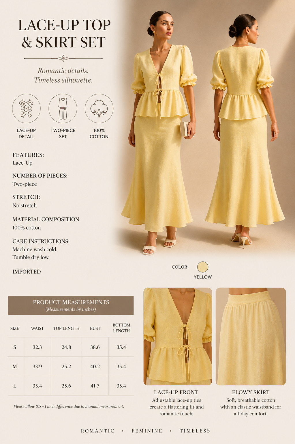 Primavera Set- Tie Front Peplum Top and Skirt Set
